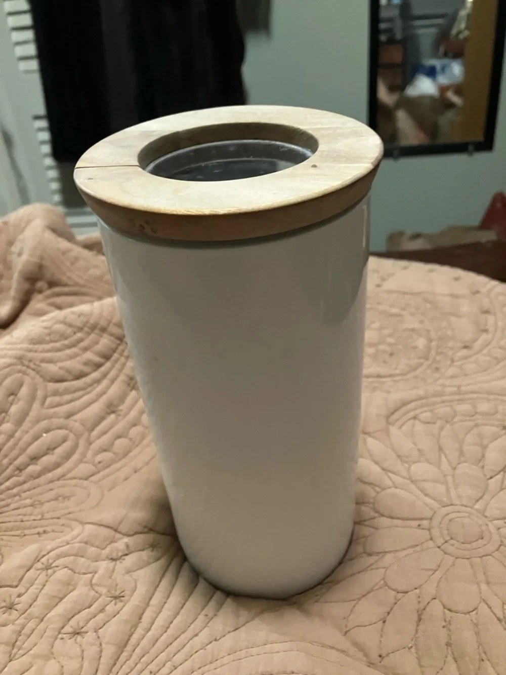 NWT IKEA Dropper White Ceramic Canister with Wooden Lid